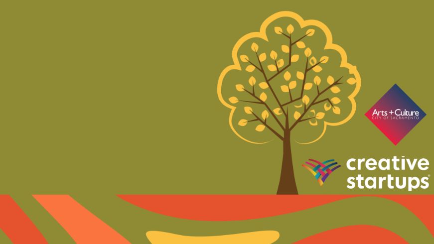 Graphic, tree, Arts & Culture logo, text: creative startups