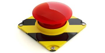 Red button with yellow and black striped square base