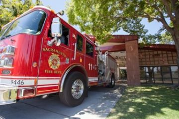 Sacramento fire engine parked at fire station