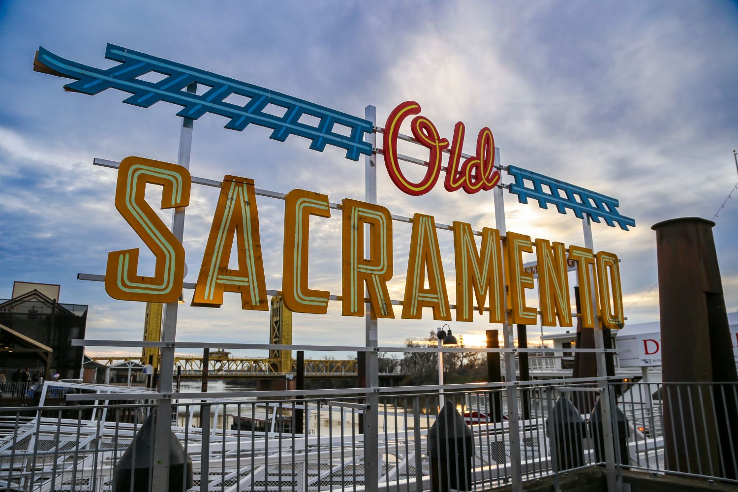 old Sacramento waterfront light up sign