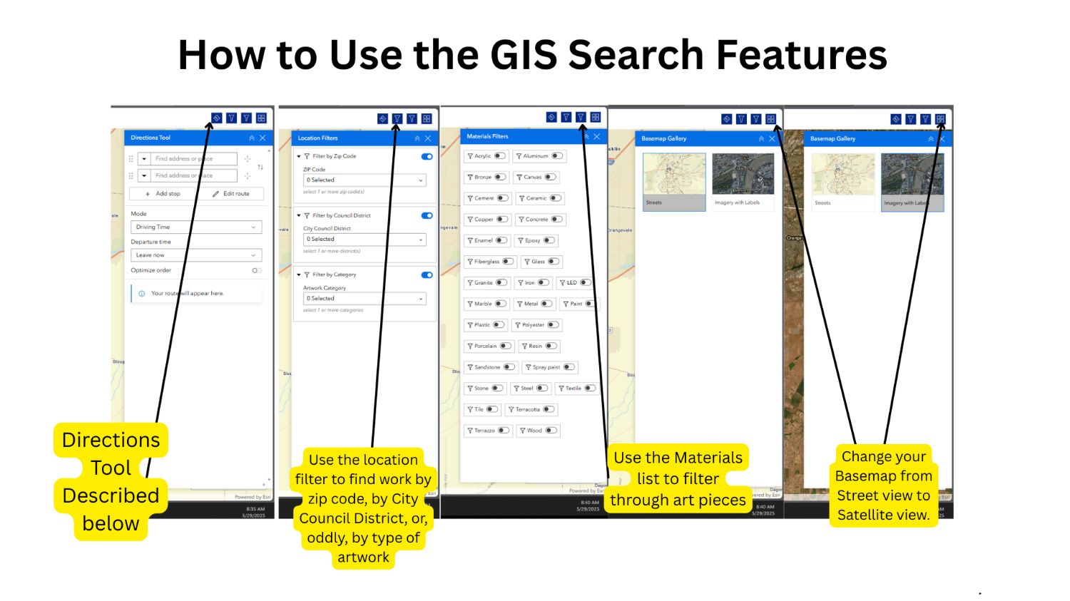 Image of filters available on GIS app