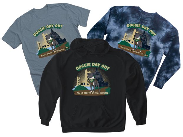 gray and blue short sleeved shirt, black pullover hoodie, and tie dye crewneck sweater