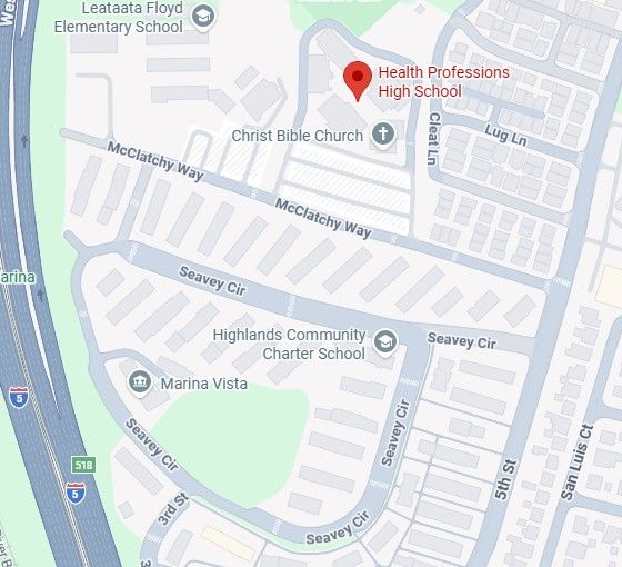 Google map showing the area around Marina Vista Community Center on Seavey Circle