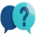 blue speech balloon and a teal speech balloon with a question mark inside of it