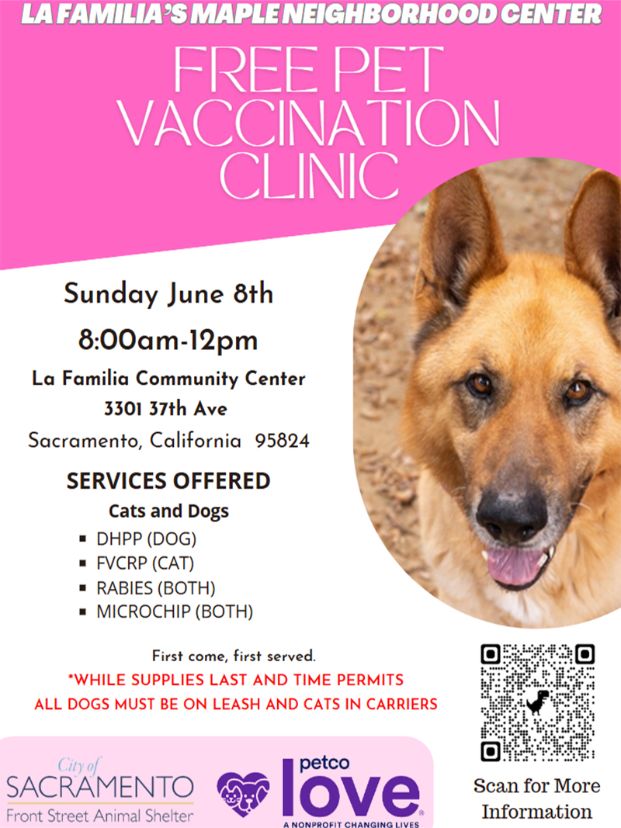 flyer of the free monthly vaccination clinic hosted by the Front Street Animal Shelter