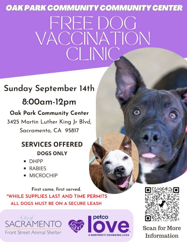 flyer of the free monthly vaccination clinic hosted by the Front Street Animal Shelter