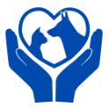 Two hands holding a heart with a dog and cat silhouette within the heart.