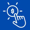 blue image with a graphic of a hand pointing to a dollar sign