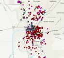 map preview of the housing element progress, map of Sacramento with red, pink, blue, green dots to mark housing