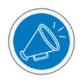 blue graphic with a white outlined megaphone