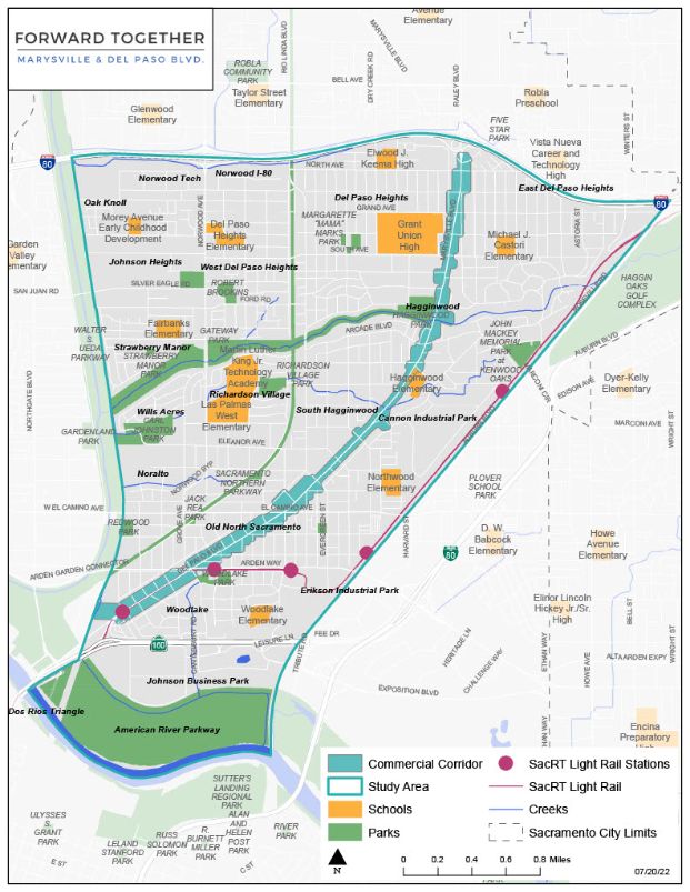 map of marysville-del paso blvd. showing the boundaries and focus of the action plan.