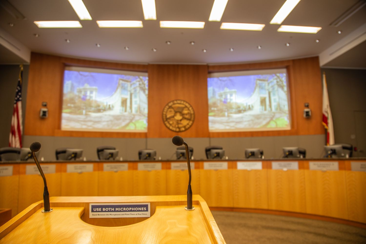View of the Sacramento City Council dais.