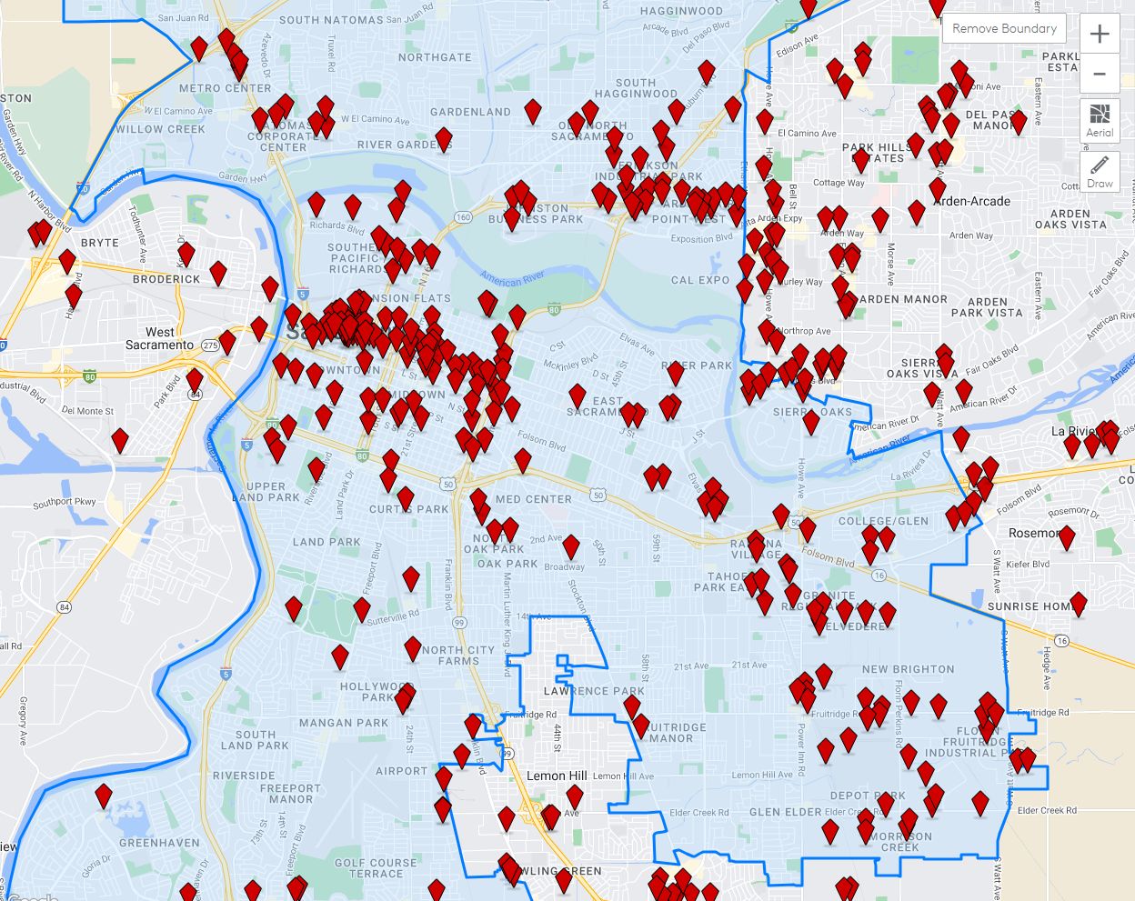 Map with arrows showing sites available for lease