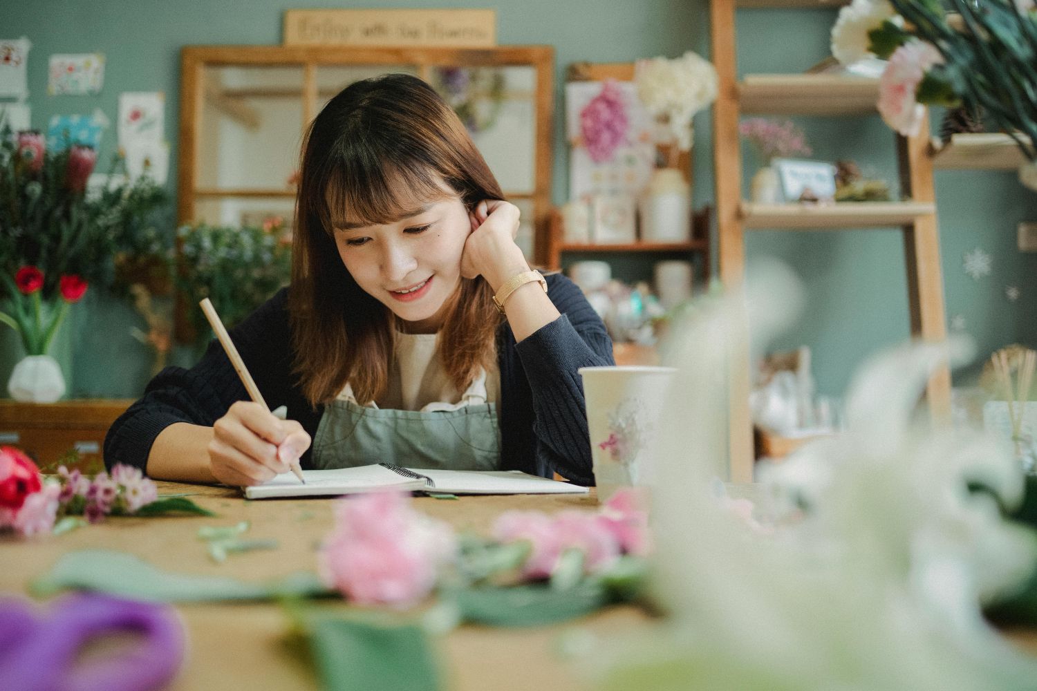Woman working in floral shop