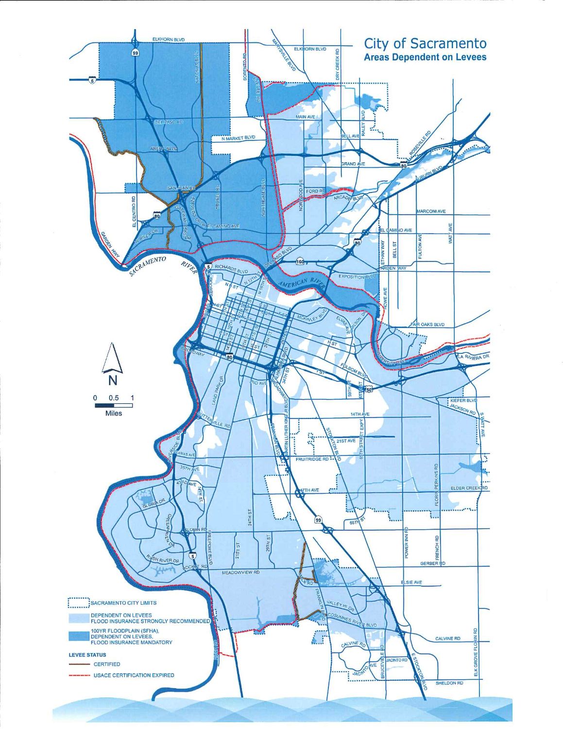 Areas dependent on levees map