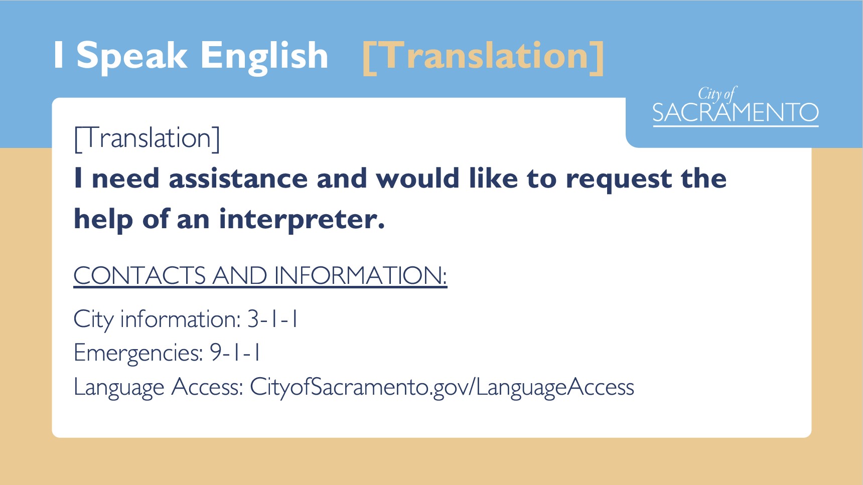 English "I Speak" Card 