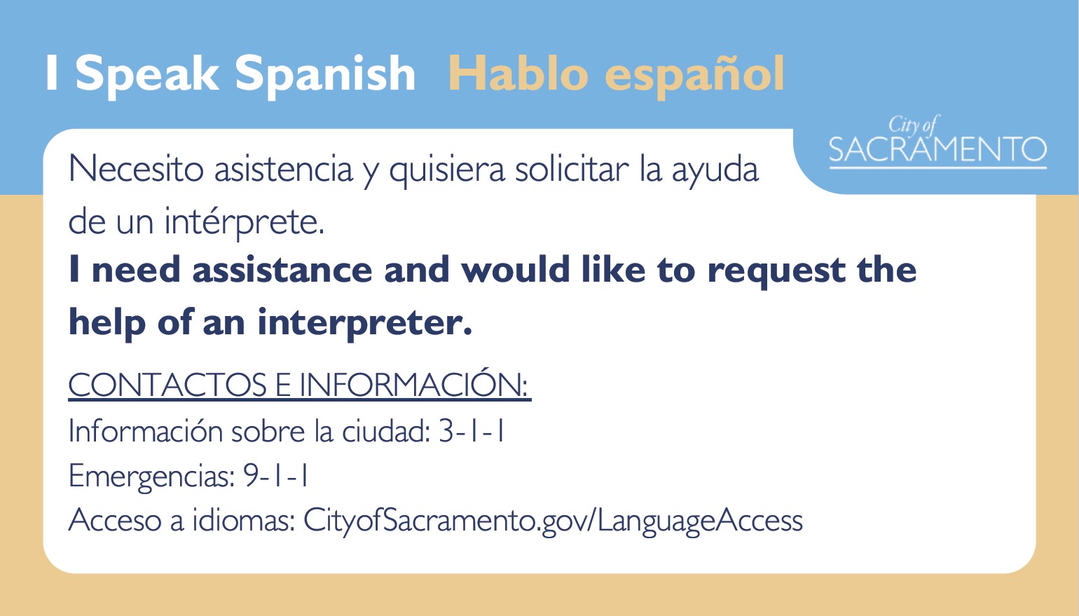 Spanish I Speak Card