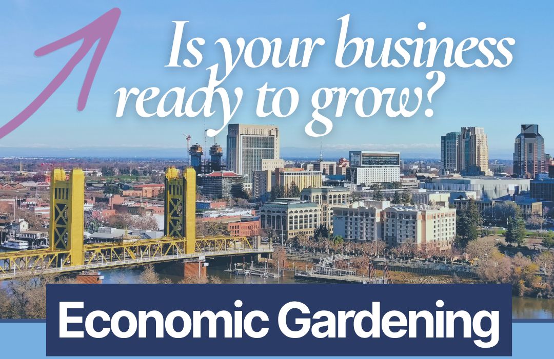 Economic Gardening 2026 Graphic with words "Is Your Business Ready to Grow" over a City skyline.