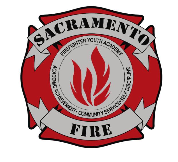 Sacramento Firefighter Youth Academy Logo, maltese cross red, gray, and black