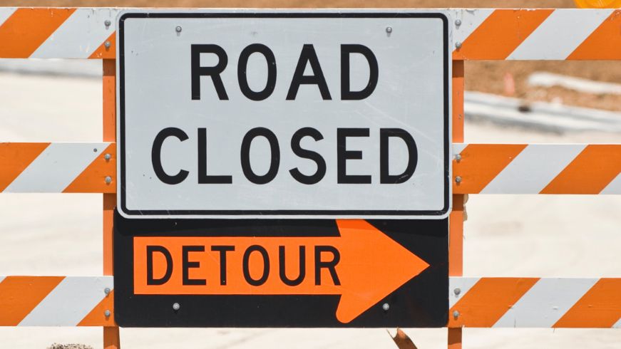 Road Closed street sign, detour street sign