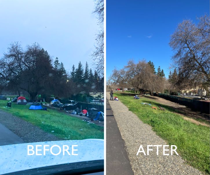 before and after pictures of tents cleared in field