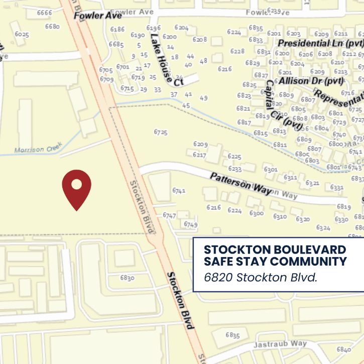 Map showing location of Stockton Boulevard Safe Stay Community
