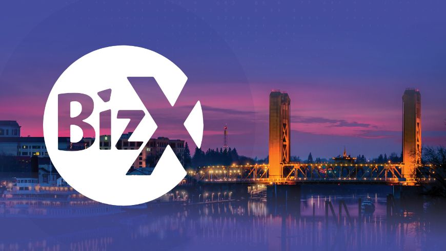 BizX graphic, towerbridge, sunset