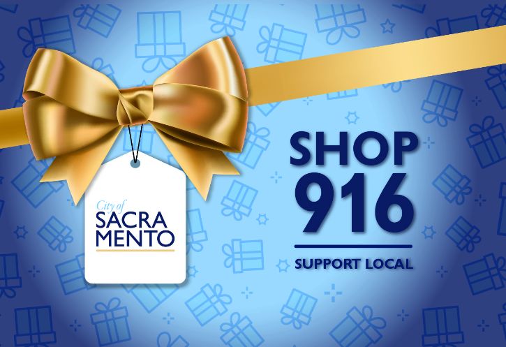 Graphic, Shop 916, Support local. Gift Card with bow