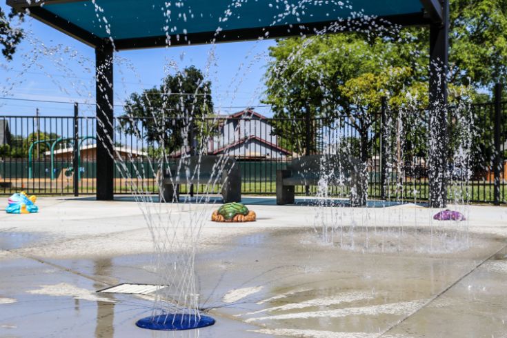 Splash pad, sprinklers at park