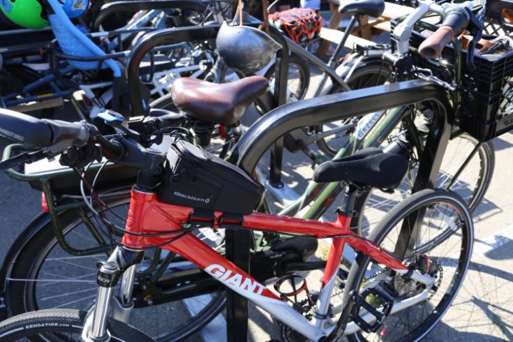 Bikes locked on bike racks