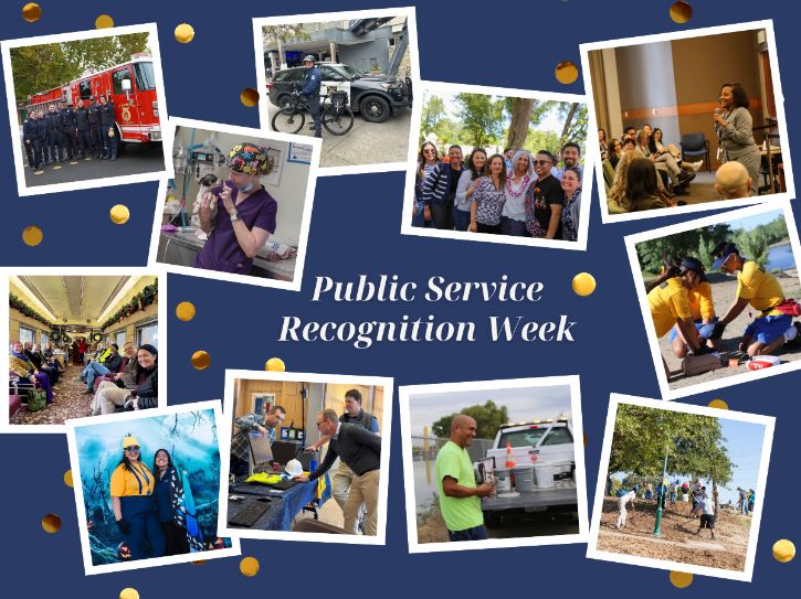 Collage of photos showing different City employees, text: "Public service Recognition Week"