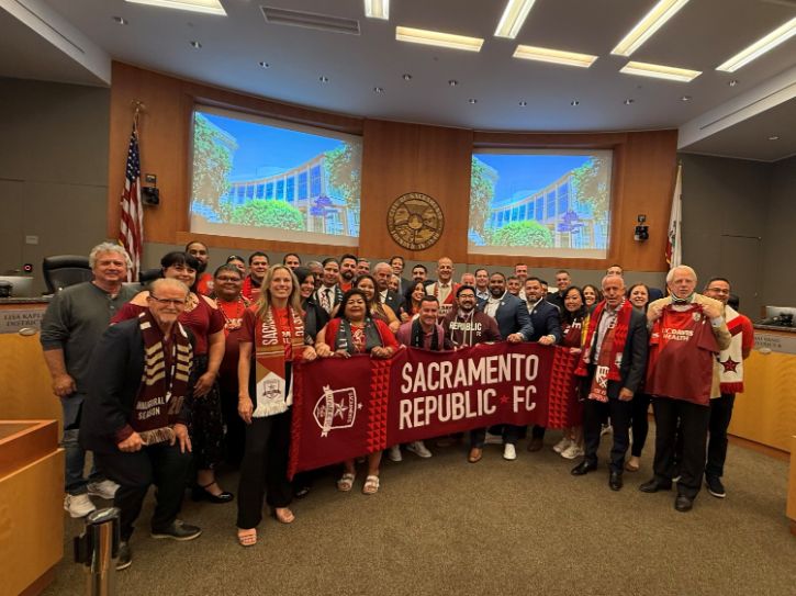 Group photo at city council for Sacramento Republic FC