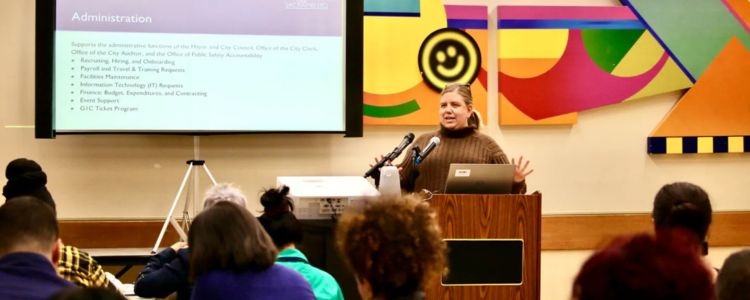 Person speaking at podium