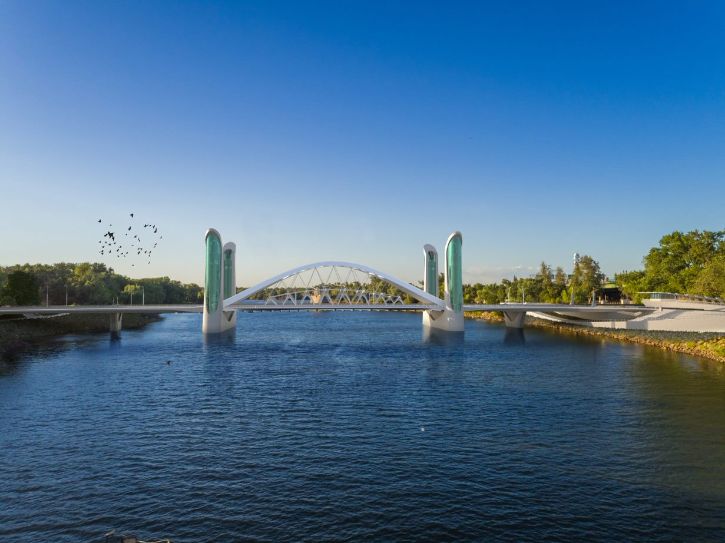 Rendering of I street Bridge Replacement Project, river, trees