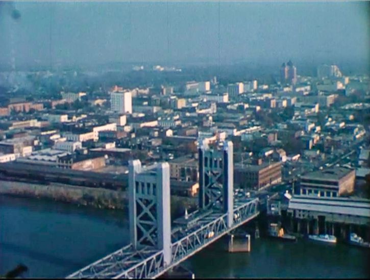 Historical photo from the Center of Sacramento of History. Tower Bridge, Sacramento skyline
