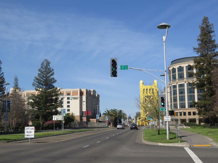 Street, light, bridge, buildings