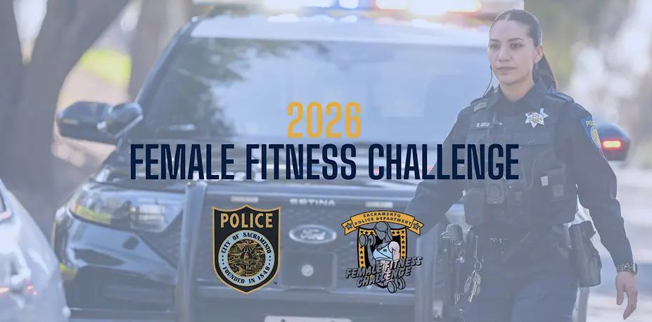 Police officer, text "2026 Female Fitness Challenge" police badge