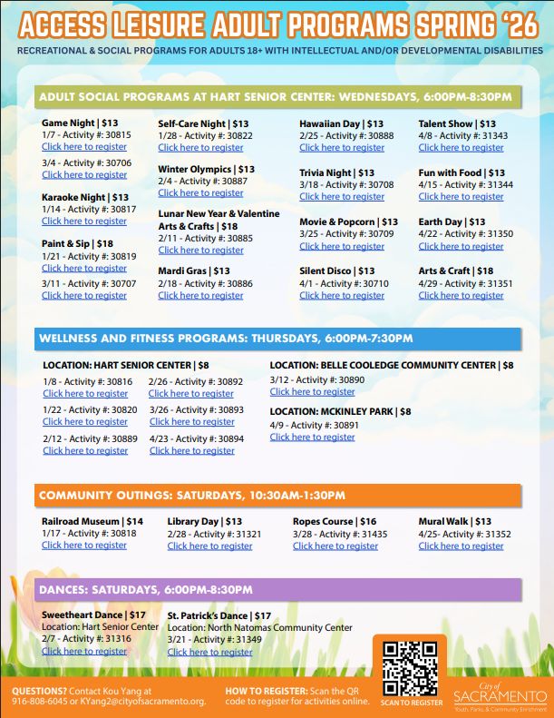 Flyer showing the Access Leisure, disability nclusive events 