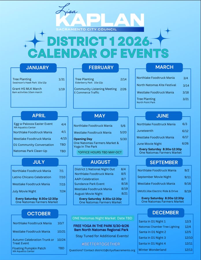 An image listing the dates of every community event being hosted by Councilmember Kaplan's office in 2025.