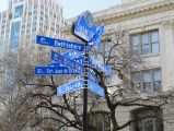 The sister city sign outside of city hall