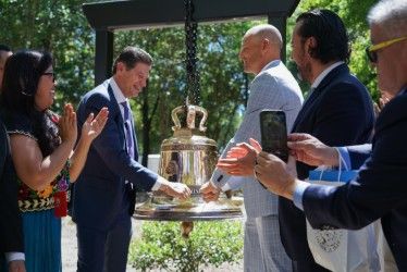 Sacramento and Morelia Mayors ring the Liberty Bell gifted by Morelia to the people of Sacramento.