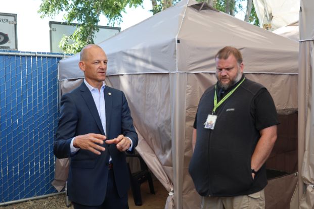 Mayor McCarty with DCR staff at the Safe Camping Site