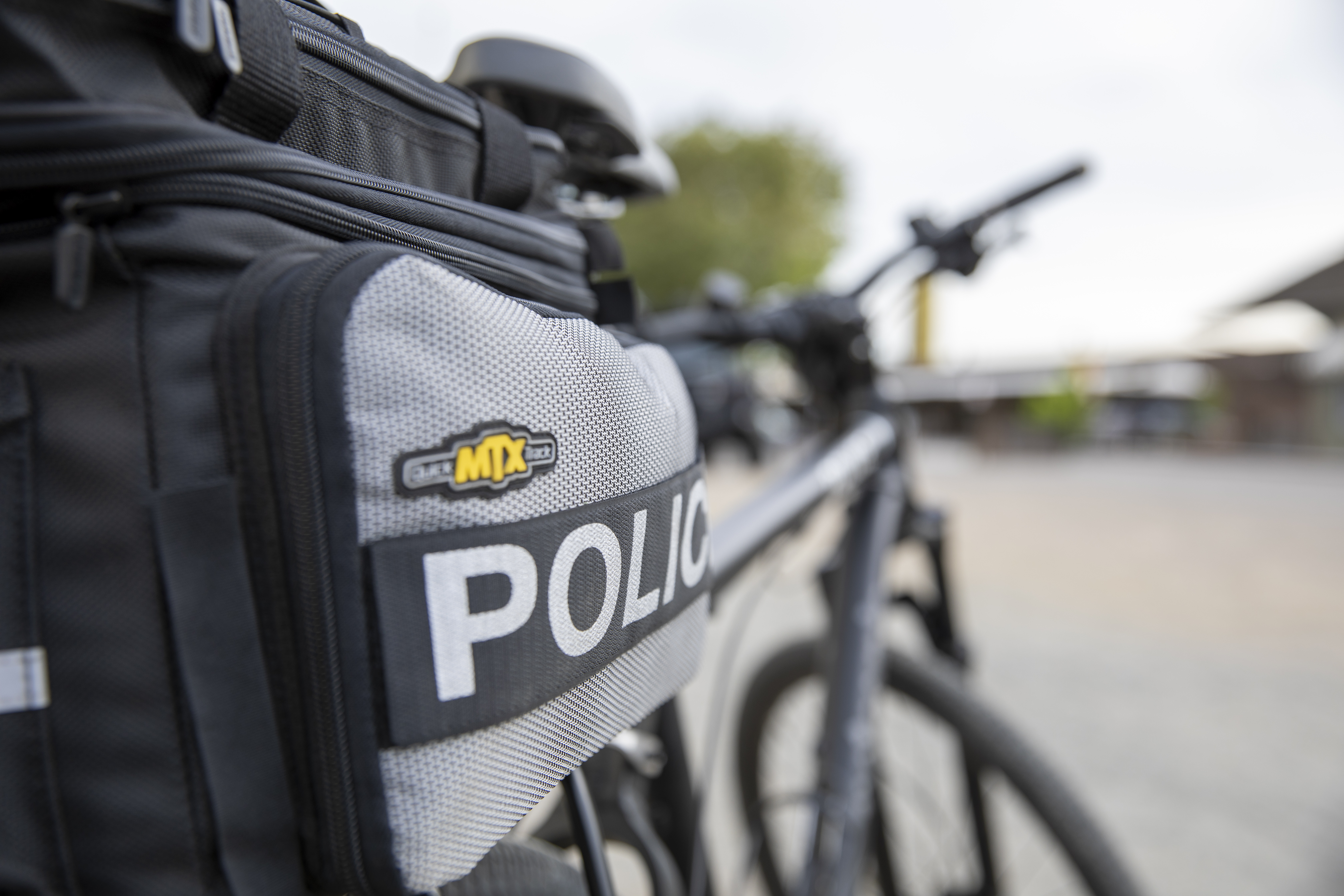 Photo of a Sacramento Police Department bike with police bag