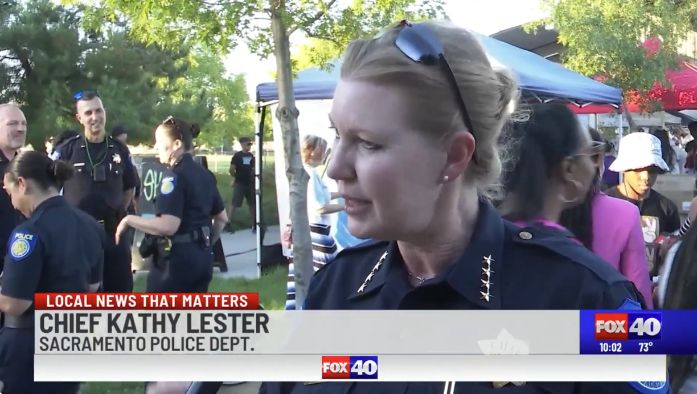 Still shot of FOx 40 news story about National Night Out.  