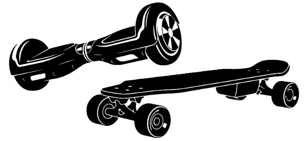 illustration of electric skateboard and a hoverboard