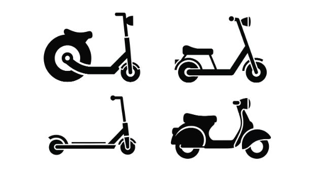 side view silhouette illistration of the four types of  electric schooters