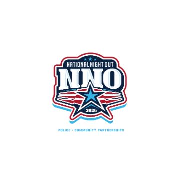 National Night Out 2026 logo, White NNO letters with a blue star