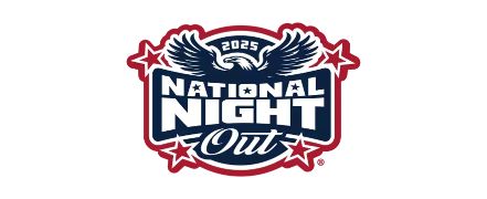 National Night Out 2025 logo, red and blue with a bald eagle 