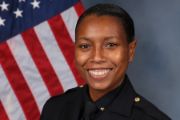 A portrait photo of the Sacramento Police Department Lieutenant Sabrina Briggs, in full class-A uniform