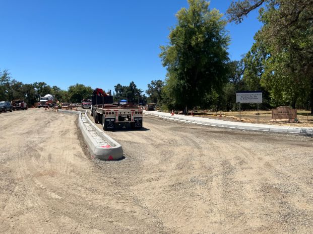 Concrete medians being installed